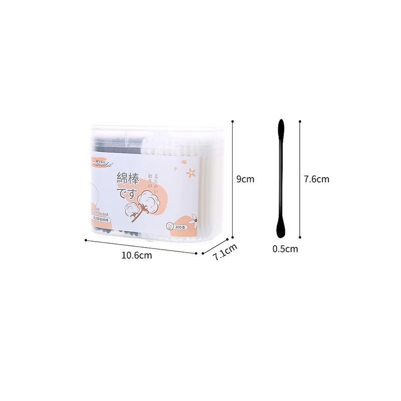 300Pcs/Box Double-ended Cotton Swabs Black And White Dual Color Cosmetic Cotton Swabs 4