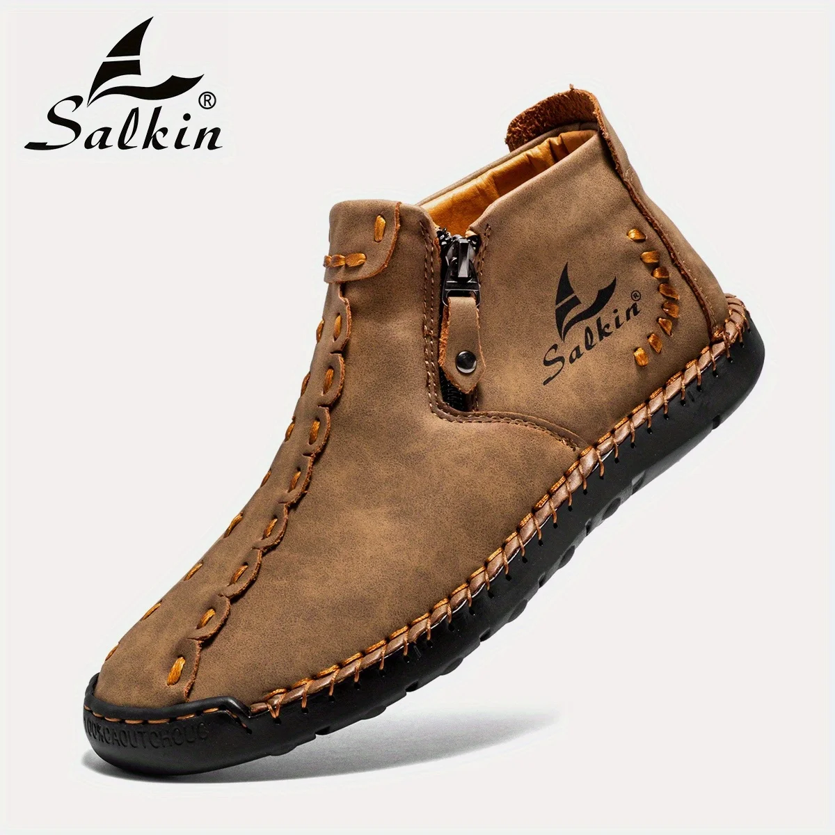 

Mens Vintage Ankle Boots With Side Zippers, Wear-resistant Anti-skid Boots With PU Leather Uppers For Outdoor,