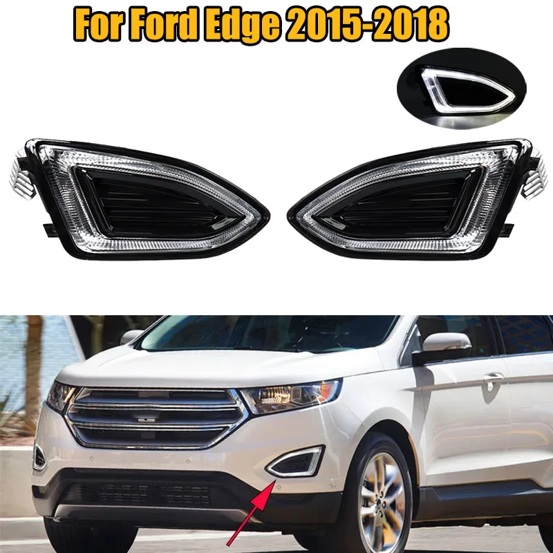 For Ford Edge 2015 2016 2017 2018 LED Fog Light US Version DRL Foglights Cover Frame Grille Daylights Daytime Running Light