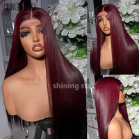 Coloré 99J bordeaux foncé 13X6 Hd dentelle frontale perruque de cheveux humains 180% os droit 13X4 dentelle avant perruques brésilien perruques de cheveux humains 3