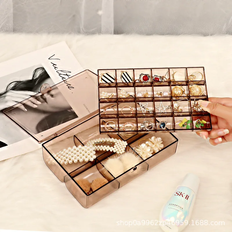 

Jewelry Box Transparent Earrings Earrings Necklace Bracelet Portable Box Desktop Dustproof Storage Box Jewelry Organizer Display
