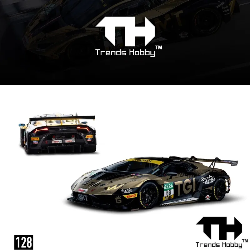 TH 1/64 람보르기니 허리케인 GT3 EVO-DTM 주철 시뮬레이션 합금 자동차 모델, 소년용 선물 장난감 컬렉션 장식품.