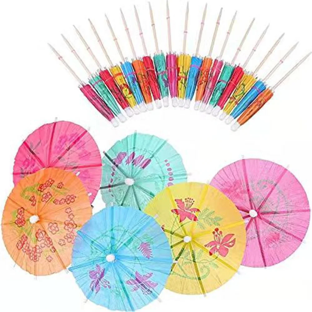 Drink Fruit Cake Sticks Mini Umbrella Paper Cocktail Parasols Wedding Decoration Baby Birthday Party Supplies 50Pcs cocktail parasols