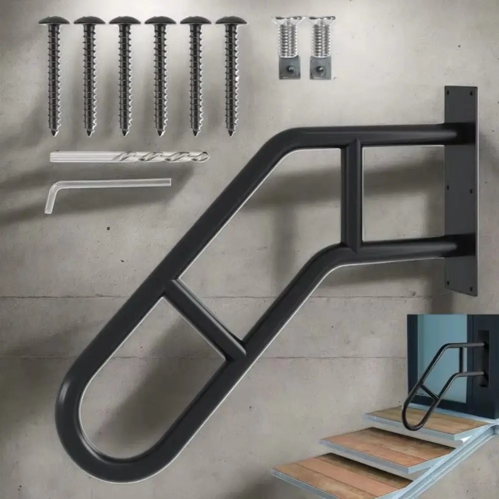 Iron Handrail Safety U-Shaped Design Wall-Mounted Railing Non-Slip Surface Weatherproof Finish Stair Support Children Safety