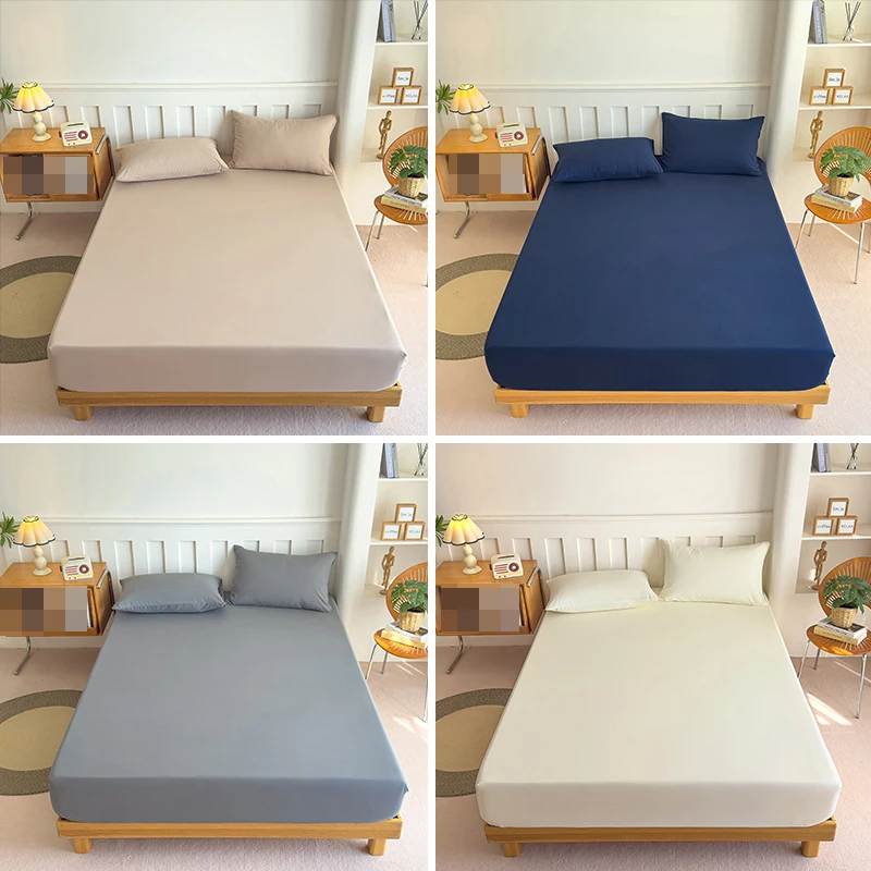 Pure Cotton Elastic Fitted Bed Sheet - Solid Color Mattress Cover