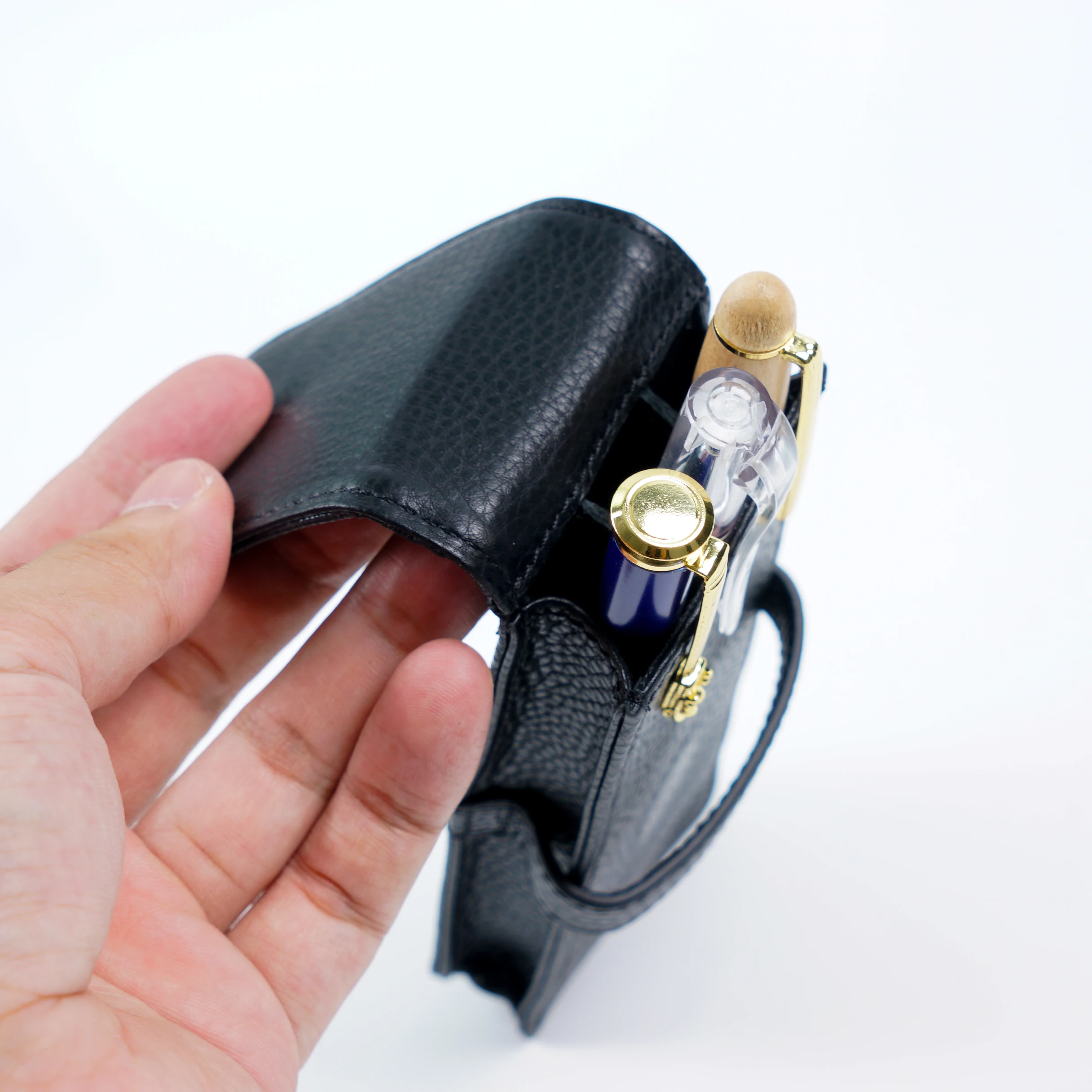 Moterm Genuine Leather Flap Pen Bag with Magnetic Attraction for Three Pens Pebbled Grain Pencil Case Stationary Pen Pouch 5