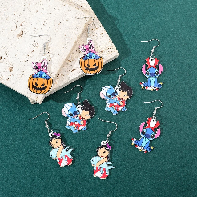 Disney New Christmas Gifts Lilo & Stitch Santa Dangle Acrylic Earrings  Handmade Jewelry Fish Hook Earring For Girls