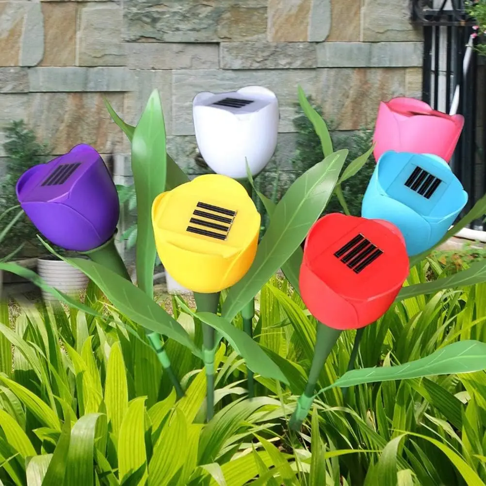 1-10PCS 태양열 구동 튤립 그라운드 스테이크 라이트 LED 정원 장식 야외..
