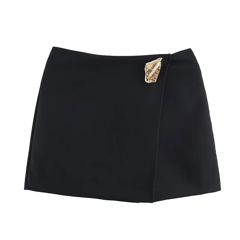 Asymmetry High Waist Mini Skirt Women Fashion Metal Decoration Elegant Skirt Shorts Woman Y2k Streetwear A Line Casual Skorts
