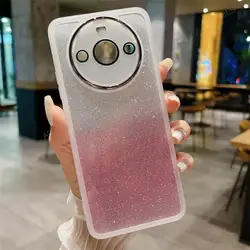 Glitter Clear Silicone Soft Case with Lens Protector - Sparkling Back Cover - Oppo A15 (JB White Pink)