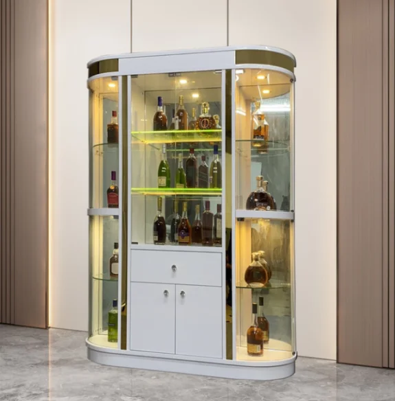 Glass Door Wine Cooler Storage Display Cabinet with Lamp Large Capacity Beautiful, Suitable for Living Room Office