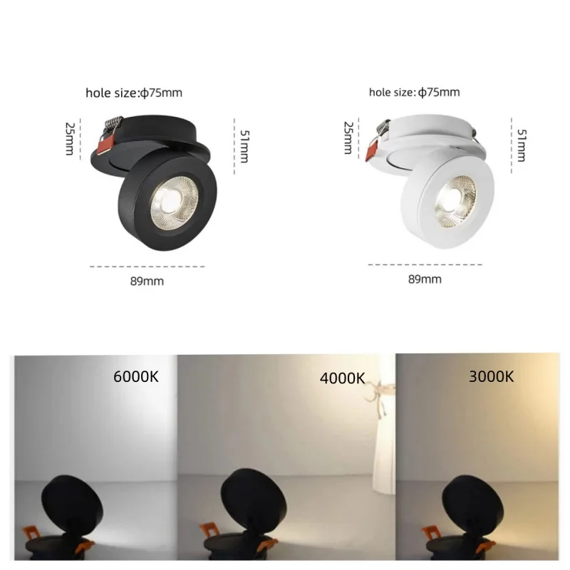 LED 내장형 COB 스포트라이트, 다운라이트 360 도 회전 가능한 접이식 천장 조명, 거실 배경 복도 220V, 7W, 10W