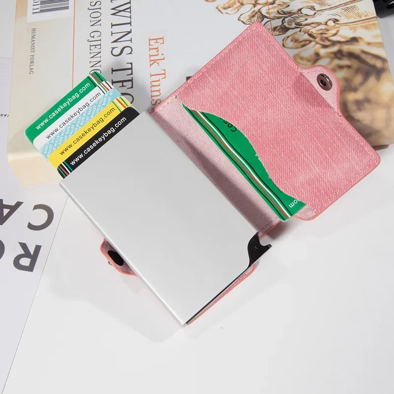 Sleek Pink Minimalist RFID Wallet with Automatic Pop-Up Feature