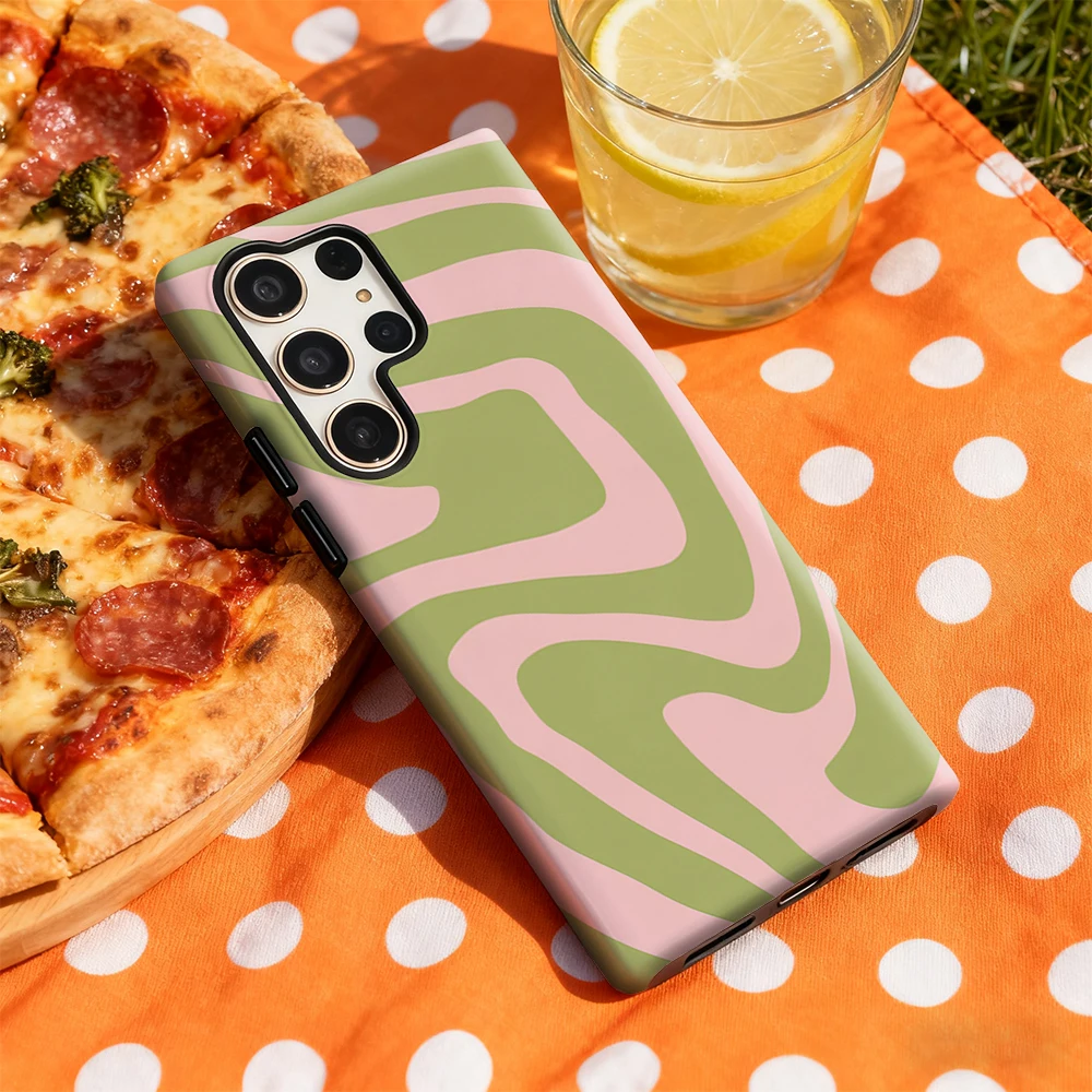 Vibrant Pink & Green Swirls Glossy Double-Layer Phone Case