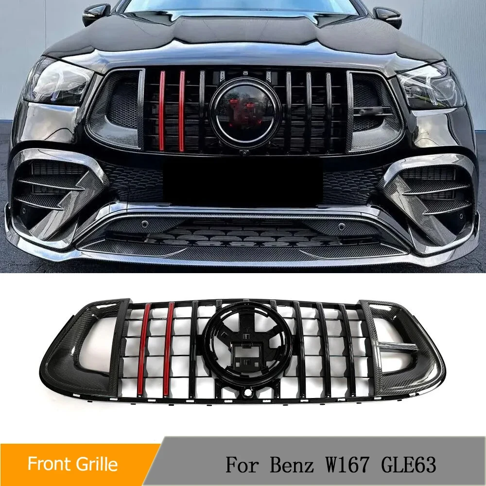 

Автомобильная решетка из углеродного волокна для Mercedes-Benz GLE Class W167 C167 GLE63 AMG 2021UP, решетка радиатора переднего бампера