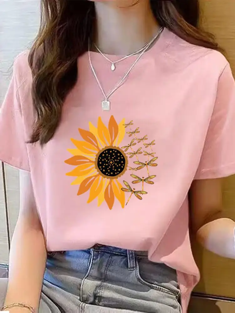 

Sunflower Dragonfly Trend 90s Clothing Graphic T-shirt Tee Top Fashion Summer O-neck Print Short Sleeve T Shirt Women Clothes