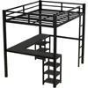 Children Beds, Full Size Loft Bed with Desk and Storage Shelves, Heavy Duty Metal Loft Bed with Black Desk and Guardrail 6