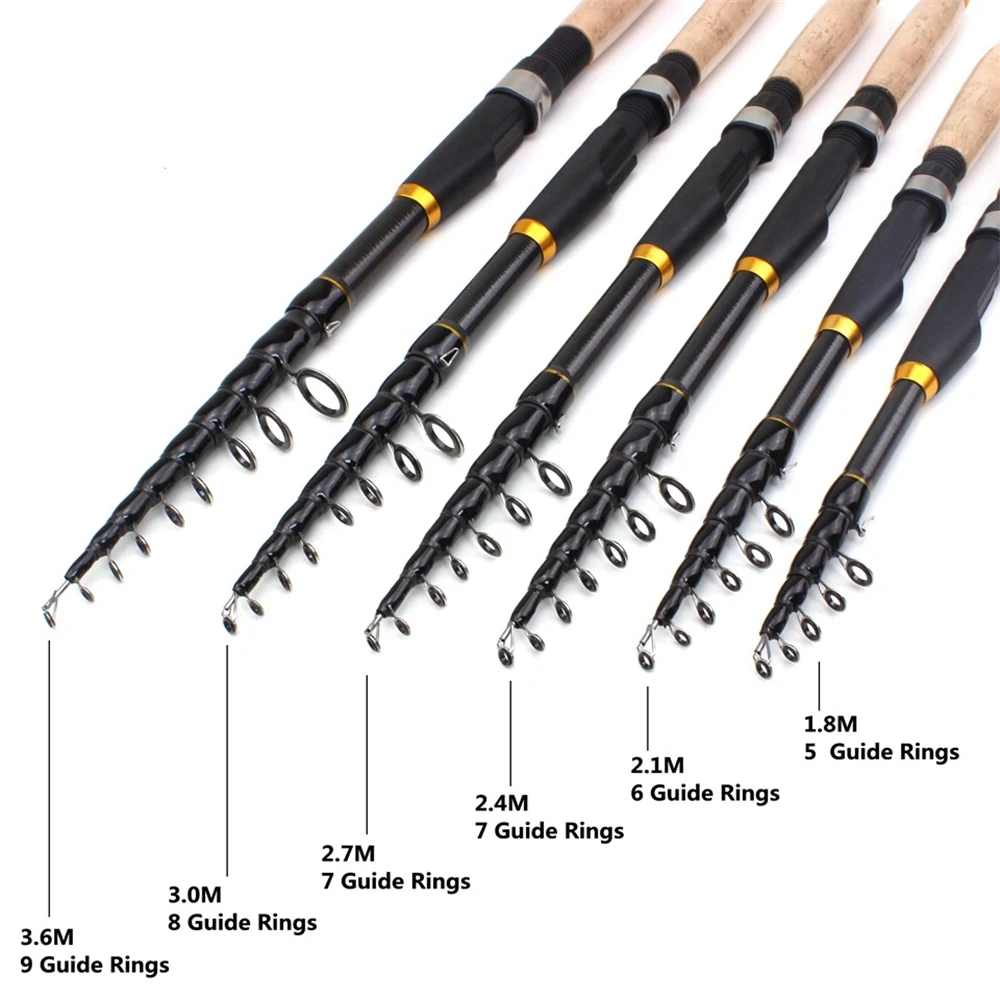 Portátil Carbon Fiber Fishing Rod, 5 Camadas, 1.8m-3.6m, Max Pull 3.5kg, Spinning Rod para água doce e salgada