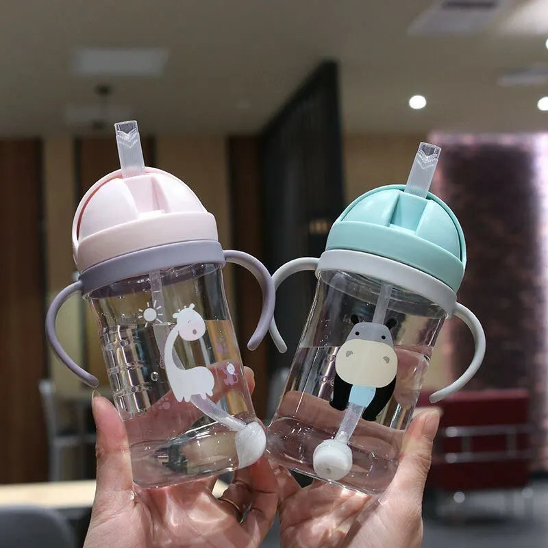 Kids Water Bottle 350ml Leak Proof Sippy Cup with Gravity Ball Straw Wide Mouth for Toddler Baby Cup Auto-Sealing Straw Cup