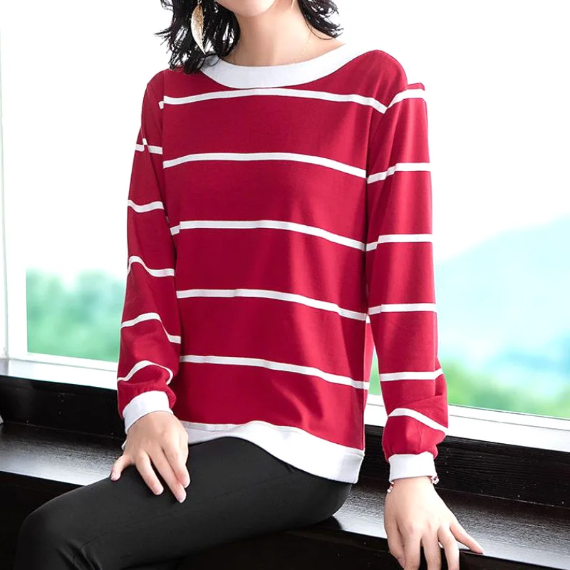 Straight Fashion Comfortable Striped Long Sleeved T-shirts Spring Autumn Casual O-neck Wild Popularity Women\'s Clothing 2022