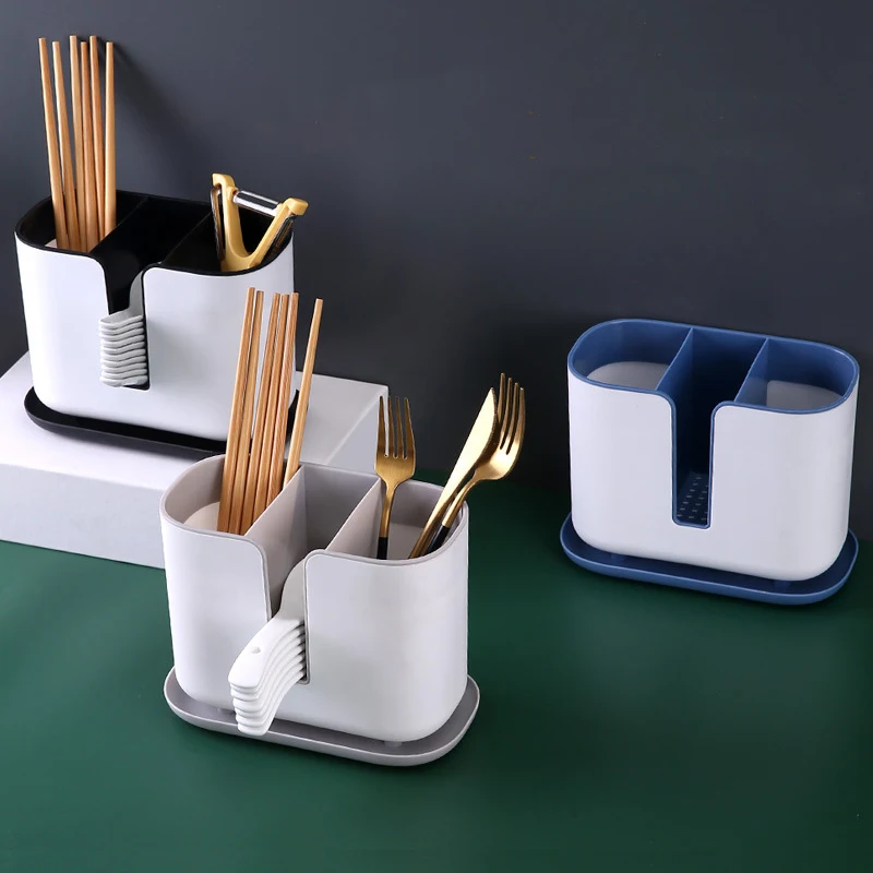 Double Layer Detachable Chopsticks Spoon Cage with Drain Water Tray