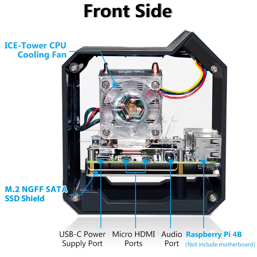 Mini Torre Nas Kit com Torre de Gelo Tela Adaptador de Energia Raspberry pi Modelo b Abs 52pi 096 - Imagem 2