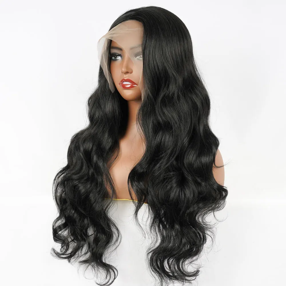 Long Body Wave Lace Front Wigs For Black Women 26 Inches  Synthetic Natural Color Middle Part Lace Hair Wigs Heat Resistant