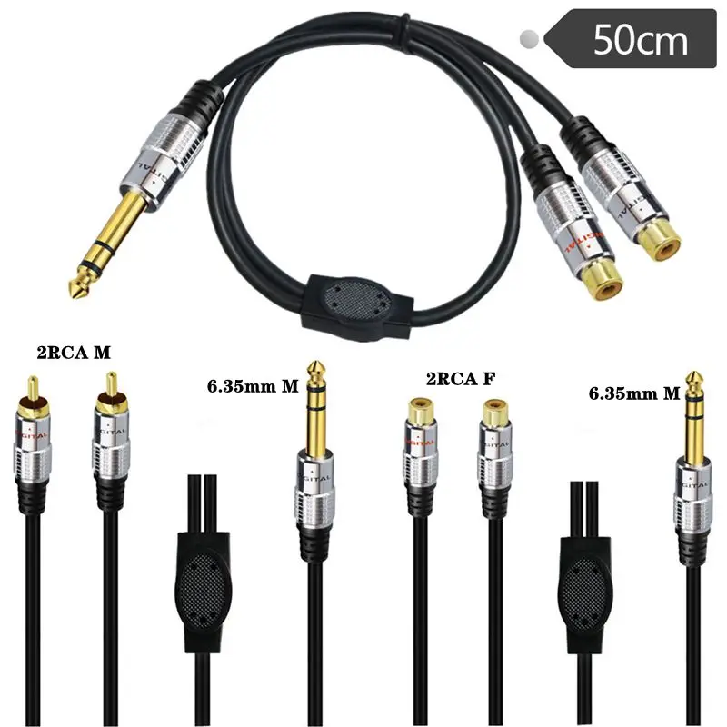 Guscio Metallico Testa Placcata Oro 6.35 Maschio Femmina A Rca Doppio Loto 1/2 6.35 Cavo Audio Grande Da Tre Core A 2Rca