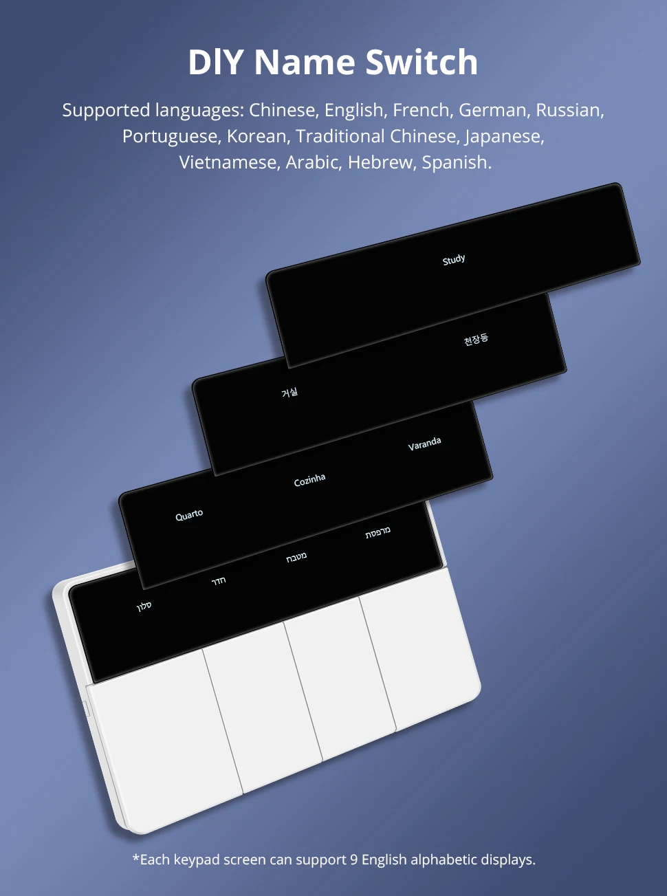 Zigbee DIY Name Switch Horizontal with Display Screen Panel Big Push Button Wall