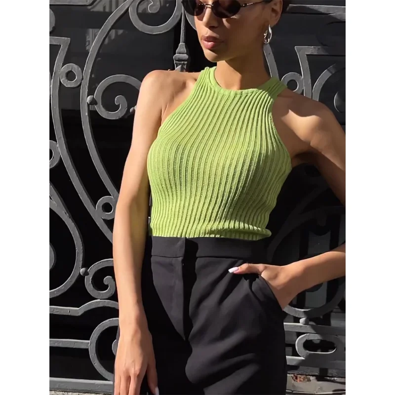 Summer Knit Hollow Out Tank Top Sleeveless For Women Slim Knitwear Pullover Women's Y2k Top Vest Slim Sexy Female Tank Top
