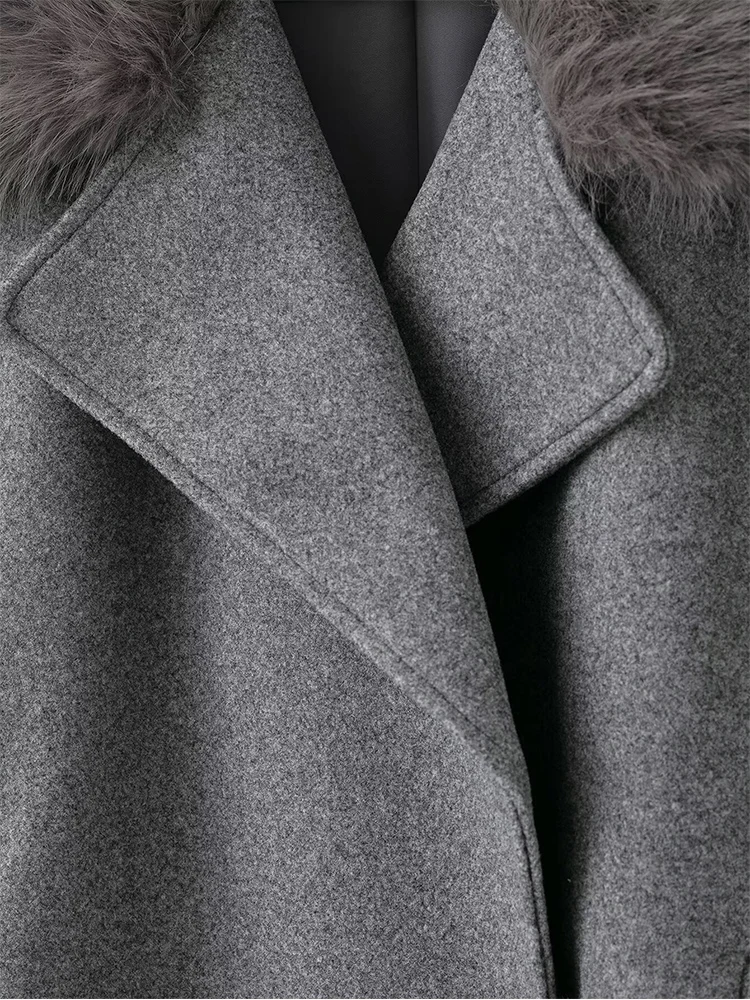  Elegant Woolen Short Coat For Ladies Solid Loose Lapel Furry Collar Long Sleeve Jacket Female 2025 Autumn Winter Chic Coat