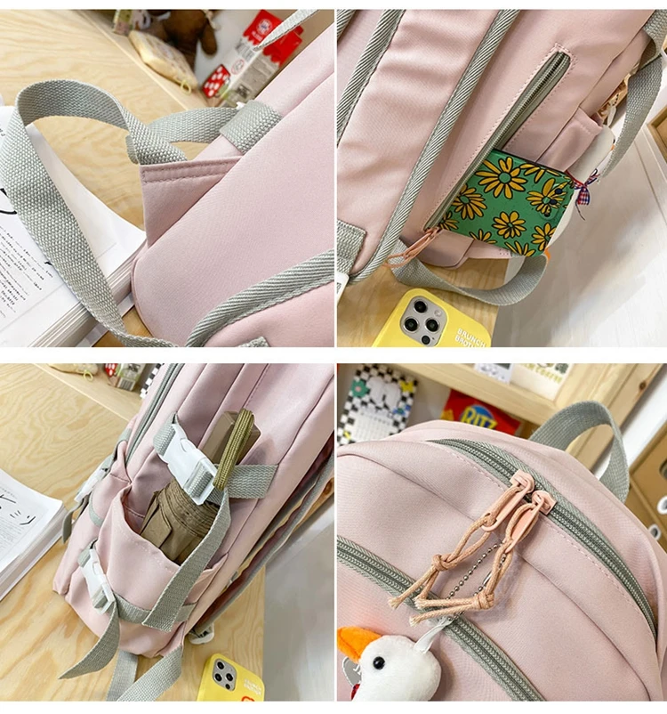 New High School Harajuku Double Buckle Women Backpack School Bags Teenage Girls Kawaii Backpack Waterproof Student Bag Mochila