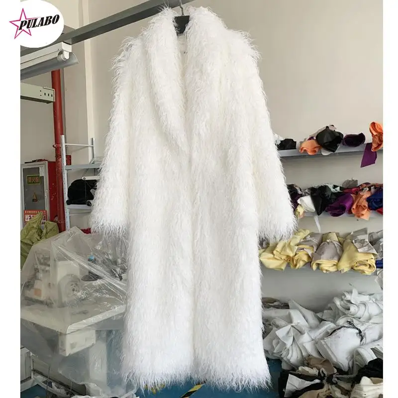 

Пальто PULABO, утепленное пальто из искусственного меха, зимняя одежда, искусственный мех, овечья шерсть, сверхдлинный воротник с зелеными фруктами, выше колена