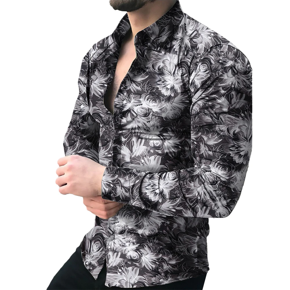 

Men's Casual Baroque Printed Hawaiian Long Sleeve Shirt Fitness Gear with Easy Button Down Design Ideal for Muscle Toning