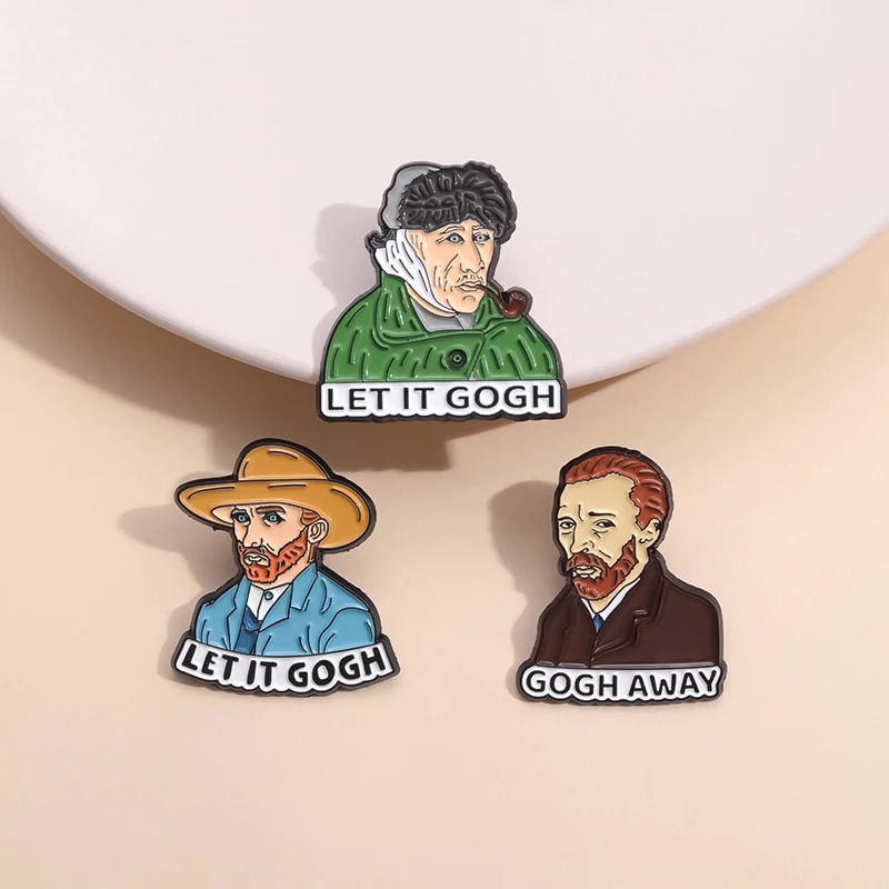 Lassen Sie es Gogh Künstler van Gogh Malerei Figuren Emaille Pins Selbst porträt Gogh Away Broschen Dekoration Revers Abzeichen Schmuck Geschenk – Detail 4