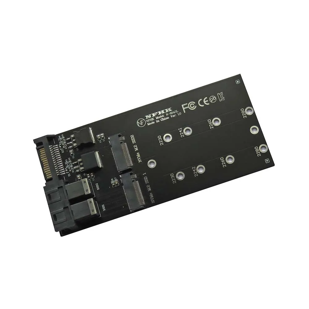 Nuovo 2 Porte Sff-8643 Da U.2 A Nvme M.2 Ngff Ssd Converti Adattatore Per Scheda Sff-8643 Da U.2 A Dual M-Key Nvme M2 Ngff Ssd Adapter Riser Card