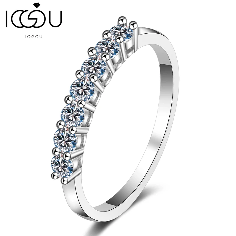 

IOGOU 925 Sterling Silver 18K Gold Plated Cluster Inlaid Moissanite Engagement Ring 0.28ct/0.7ct Fashion 7-Stone Ring Woman Gift