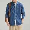 2024 New Men's 100% Cotton Denim Shirt Fashion Black Light Blue Japanese Casual Slim Spring Autumn Long Sleeve Shirts 3
