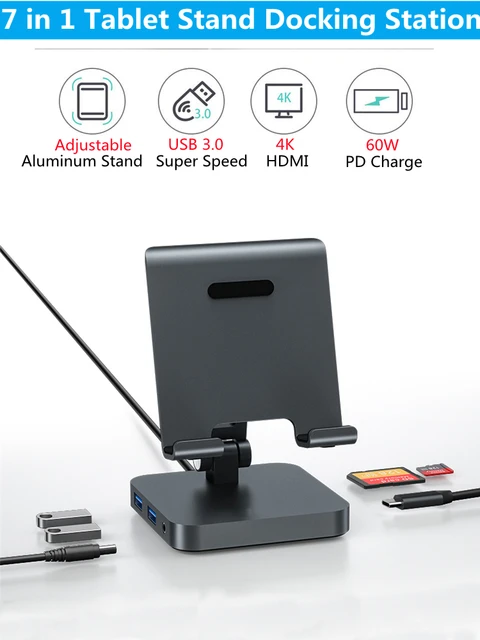 Rund ned Mary Melankoli Standing Dock Station 7-in-1 Usb C Aluminum Multiport Bracket Hub Adapter  Hdmi Tf Sd Card Usb 3 Pd Charge For Laptop Tablet Ipad - Docking Stations &  Usb Hubs - AliExpress