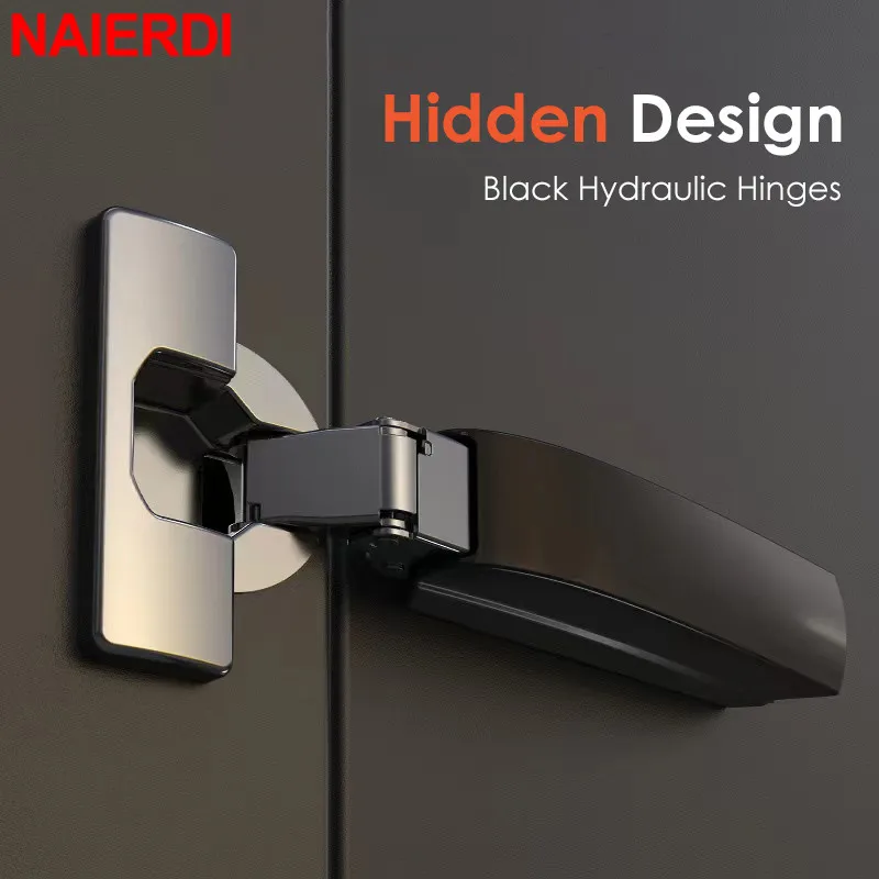 NAIERDI Hinge-JSDHL 2PCS Black Hydraulic Hinges Cold Rolled Steel Cabinet Door Hinge Damper Buffer Soft Closing Kitchen Cupboard Furniture
