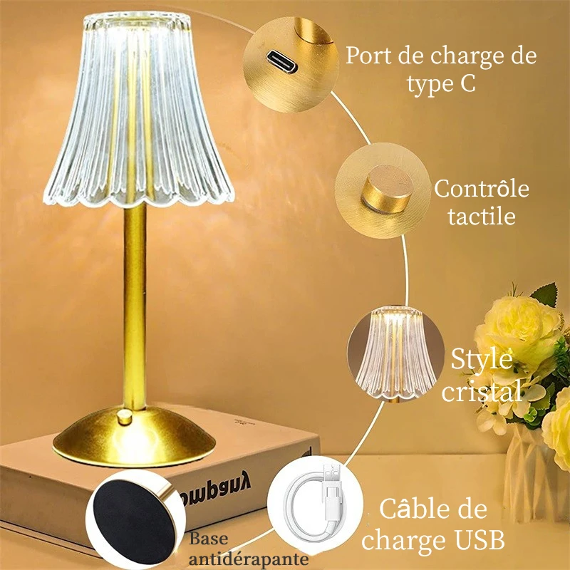 Lampe De Bureau Rechargeable Sans Fil Nordique USB Simple Marbre 3 Couleurs Cont