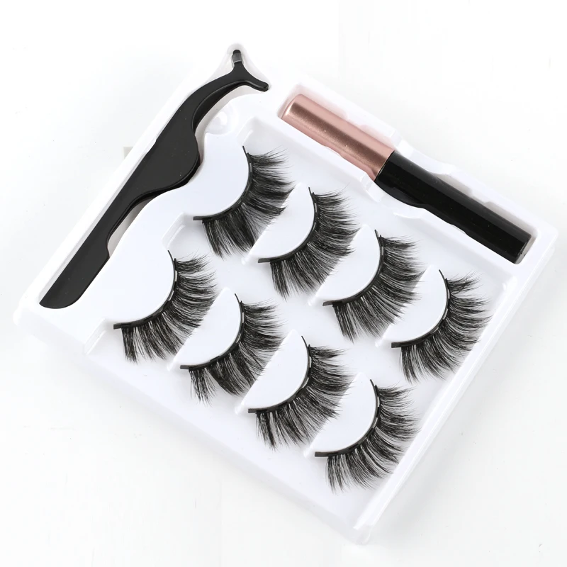 Fake Eyelashes Magnetic Eyelashes Natural Long 3D Handmade Lashes Tweezers Eyeliner Set