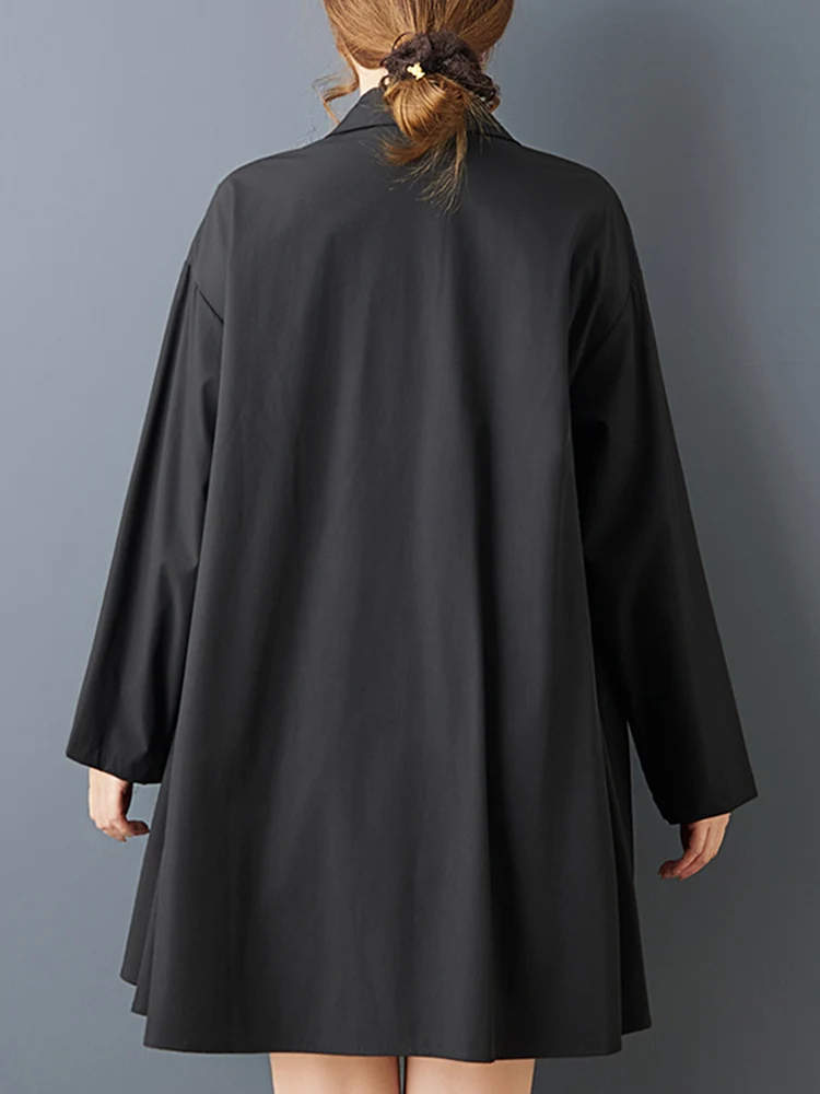 Asymmetrical Black Vintage Shirt Women New Long Sleeve Loose Casual Blouse Top Fashion Personality Clothing Spring Autumn 2025