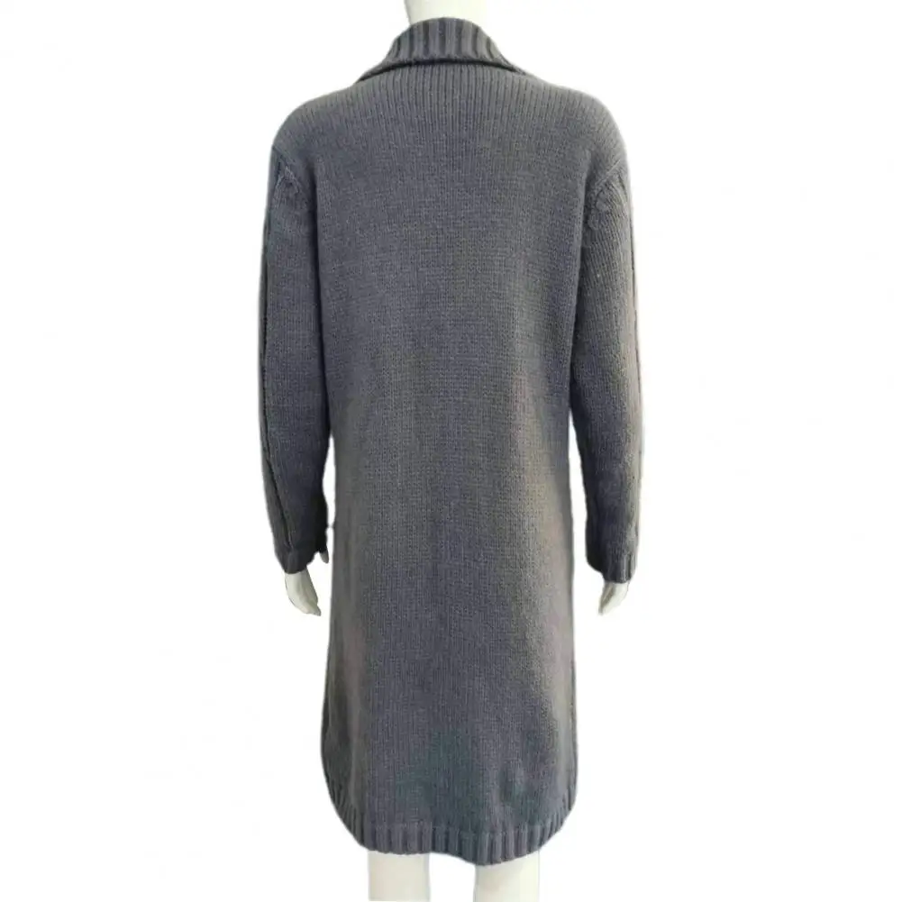 

Lapel Collar Cardigan Sweater Single Breasted Sweater Jacket Stylish Mid-length Knitted Sweater Coat for Women Warm for Fall