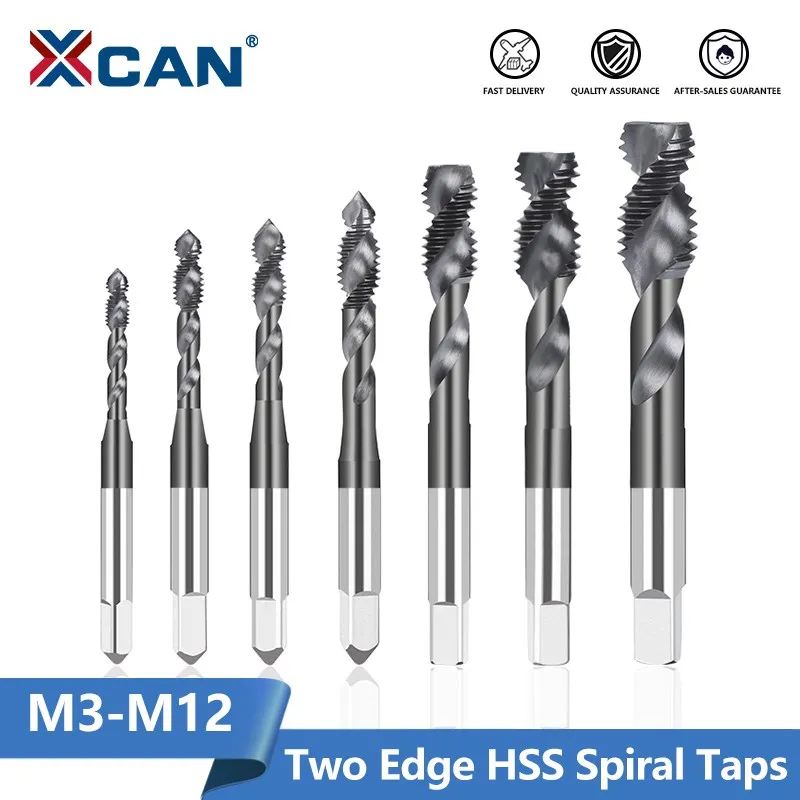 

XCAN Screw Tap M3 M4 M5 M6 M8 M10 M12 Metric Tap Two Edge HSS Spiral Taps for Aluminum Non-Ferrous Metals Processing Blind Holes