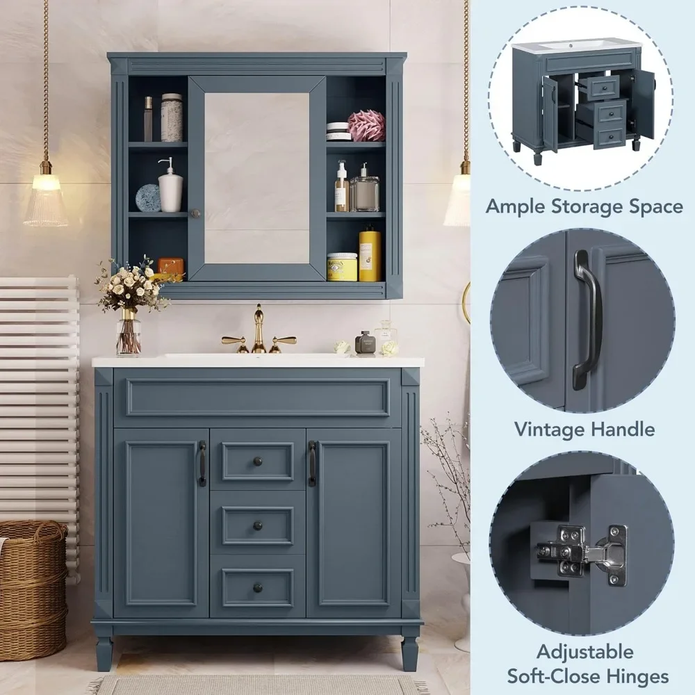Bathroom Vanity with Sink, Freestanding Single Bathroom Sink Vanity Cabinet Set with Countertop &Integrated Sink, Doors&Drawers