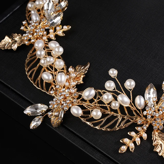 Diadema De Novia Con Perlas Y Diamantes De Imitación - Corona De Flores Y Hojas - Para Bodas Y Fiestas