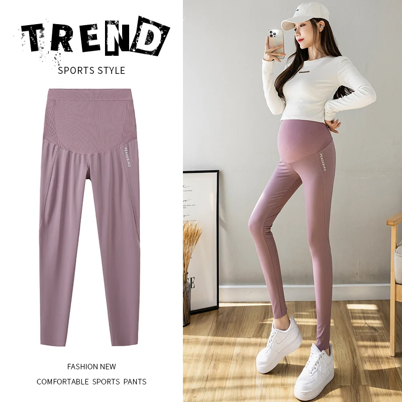 Spring and Autumn Pregnancy Sharkskin Leggings Slim Hips Letters Printed Outside Pants High Waist Pregnant Women Trousers