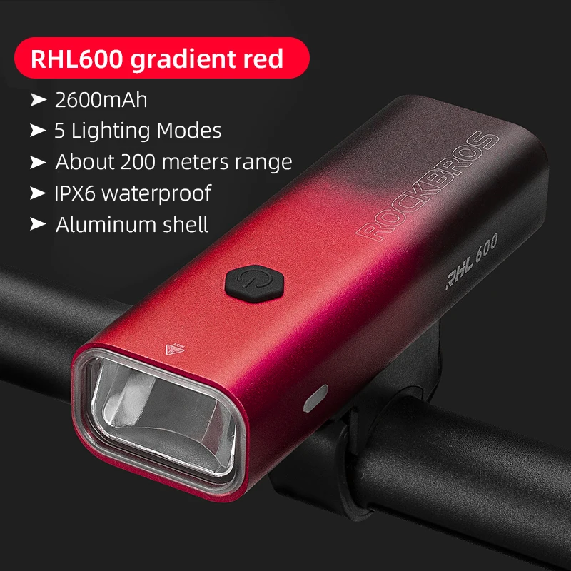 ROCKBROS Bicycle Front Light 200-800LM Bright Lightweight IPX6 Waterproof Type-C Charging Head Light Bike Light Bike Accessories