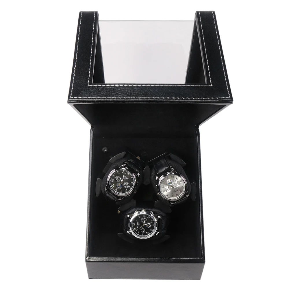 Luxury 3-Slot Automatic Watch Winder Box in Black PU Leather with Silent Motor, Real-Ti... - SKU LAWW1239 - UGI Packaging